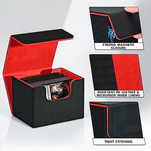 ZLCA MTG Deck Box Holds 120+ Single Sleeved Cards Commander Deck Box - color: A1-Black& Red, size: A-Horizontal