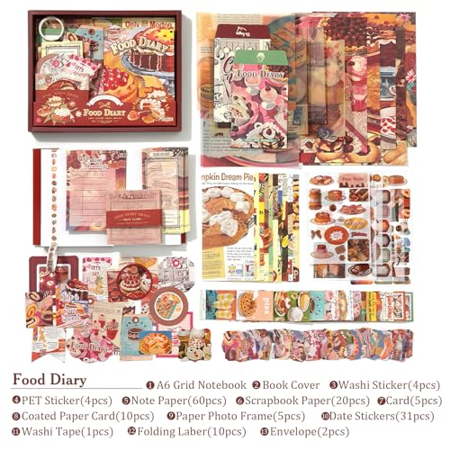 Scrapbooking Supplies Kit, Vintage Junk Journal Supplies,Cute Scrapbook Kit - color: Food Diary