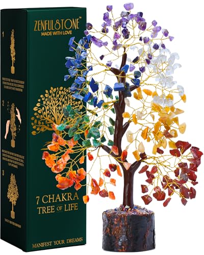 7 Chakra Tree of Life Crystal Tree - Gemstone Healing Tree for Positive Energy, Home Office Crystal Tree Decor, Chakra Crystal Tree Housewarming - Birthday Gifts for Women, Men, Mom, Sister, Friends - color: 7 Chakra Tree Wooden Base 300 Beads