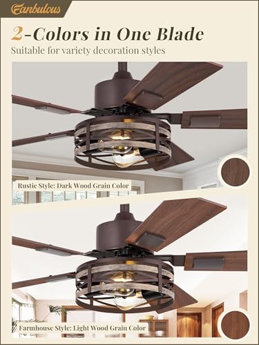 Fanbulous Farmhouse Ceiling Fan with Light & Remote, 42" Caged, DC Motor - color: Oil Bronze, size: 42 Inch