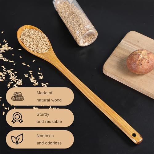 Wooden Cooking Spoons, 16.5 Inch Long Handle Wooden Cooking Spoon Mixing Spoons Non Scratch Long Tasting Stirring Spoon for Nonstick Cookware
