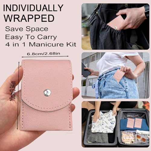 16 Sets Travel Manicure Set Professional Nail Clipper Kit Bulk,4 in 1 Adult Stainless Steel Travel Manicure Kit with Case Individually Wrapped Nail Clippers Bulk for Homeless,Hotel,Charity（Pink） - color: Pink