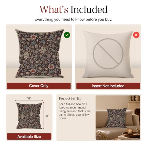 William Morris Fleur de Morris Damson Tapestry Throw Pillow Cover 16 x 16in - color: Fleur De Morris Damson Blue