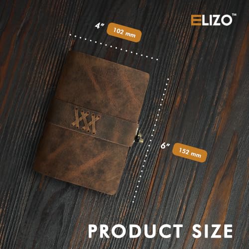 ELIZO Vintage Leather Bound Journal for Men & Women, Book of Shadows Grimoire Journal, Thick Strap&Lock Closure-200 Handmade Deckle Pages Genuine Leather Sketchbook Notebook, Teak Brown, 4X6 inches - size: 4x6 (Strap & Lock Closure)