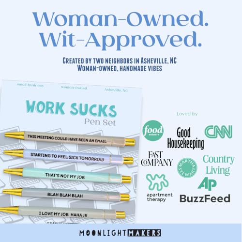 Moonlight Makers Office Pens, Black Ink Ballpoint, Set of 5, Work Sucks - color: Work Sucks