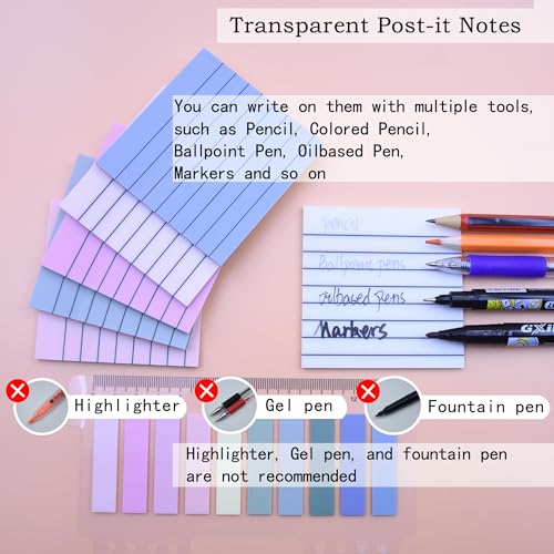 YOUDEFUL 800Pcs Transparent Sticky Note, 3"x3" Clear Sticky Note with Line - size: Square Line