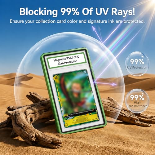 Magnetic PSA/CGC Slab Protector with Foldable Kickstand - UV Protection Tempered Glass & Aluminum Metal Bumper for 35PT PSA CGC CSG AGS, 9-Point Secure Lock Display Guard & Clear View (Green) - color: Green, size: PSA Card Case