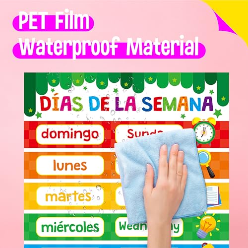 15 Packs Spanish & English Educational Posters, Thick Elementary Bilingual Poster Waterproof & Tearproof with PET Film, Early Language Learning Tool Educational Posters for Kindergarten Preschool - size: Spanish & English Educational Posters(14.5”x11”)