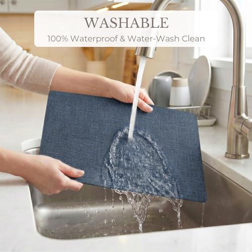 Romanstile Faux Leather Vinyl Placemats Set of 6, Navy Blue - color: Navy Blue