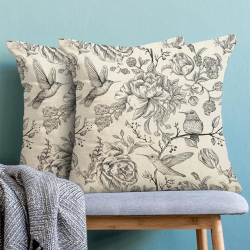 Chinoiserie Black Birds Floral Pillow Covers 18x18 Pack of 2 - color: Black Flower Bird 5, size: 18" x 18" (Pack of 2)