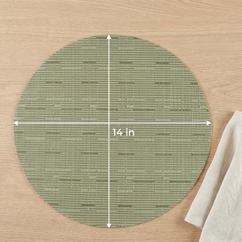 Round Imitation Bamboo PVC Placemats Set of 6,Countertop Protector - color: Green