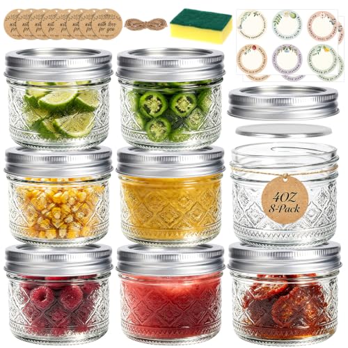 STARDISDE 4oz Small Glass Mason Jars 8-Pack, Canning Jars with Lids - color: Clear08-4oz