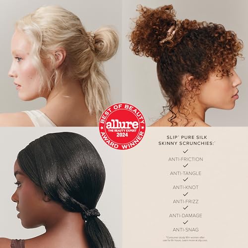 SLIP Silk Hair Ties, Basics Skinny Scrunchies, Set of 3 | Anti-Damage - color: Basic