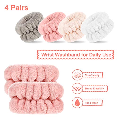 Chuangdi 4 Pairs Wrist Bands for Washing Face Microfiber,Stylish Colors - color: Stylish Colors