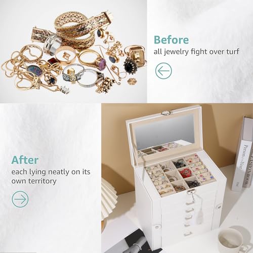 BOOVO Large Jewelry Box for Women 6 Layer - color: White, size: 6 Layer