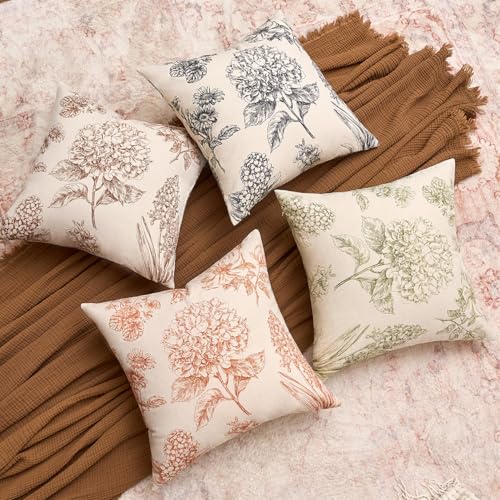 Kevin Textile Hydrangea Floral Pillow Covers Set of 2 18"x18", Burnt Orange - color: Burnt Orange