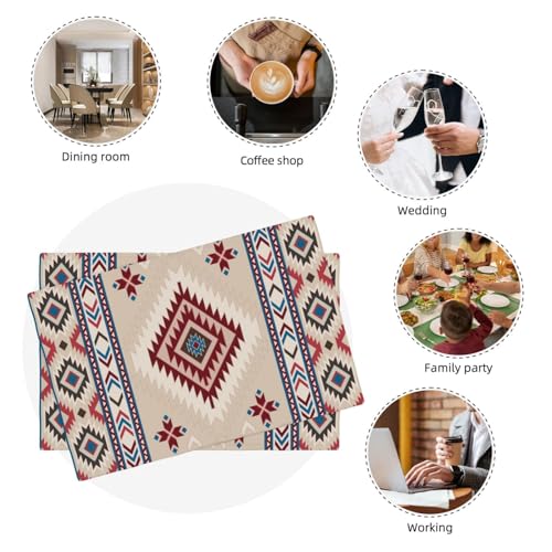 Rustic Ethnic African Washable Place Mats Set of 4 Vintage Tribal Aztec Southwestern Native American Linen Placemats for Kitchen Table Dining Room Coffe - color: Aztec 13, size: 12x18"Placemats x4
