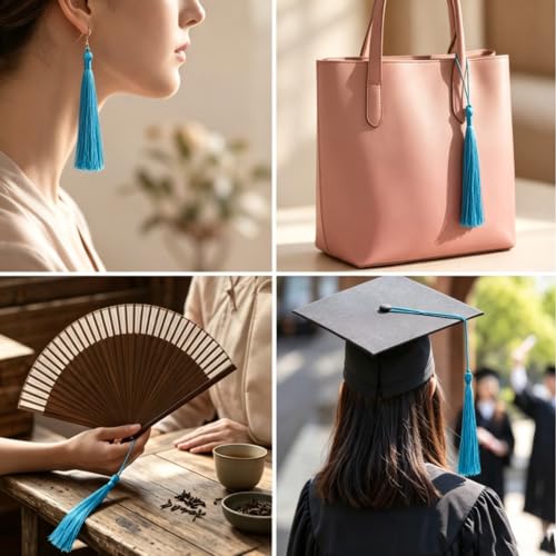 100Pcs 5 Inch Silky Bookmark Tassels for Jewelry, Souvenir (Peacock Blue) - color: Peacock Blue