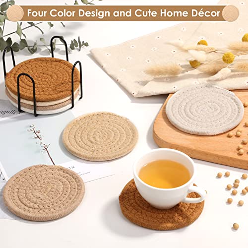 Mckanti 8 Pack Absorbent Coasters with Holder, 4 Colors Minimalist Home Decor, 4.3 Inches - color: Muti-color C