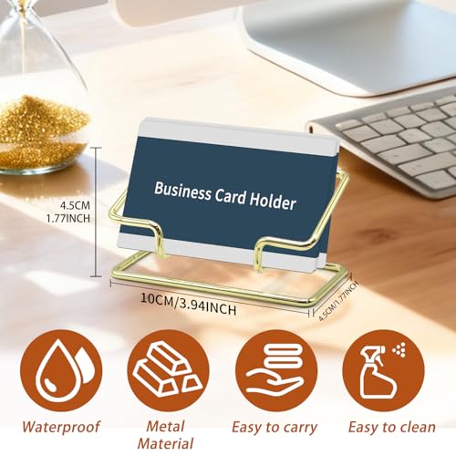 2 PCS Metal Business Card Holder for Desk, Modern Card Display Stand, Vertical and Square Business Card Organizer for Office, Home, Exhibition (Gold) - color: Gold
