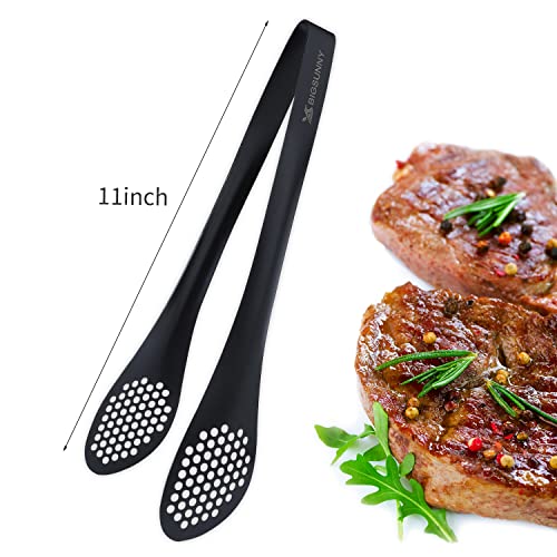 MSY BIGSUNNY Stainless Steel Buffet Tongs - Heavy Duty Kitchen Food Tong for Cooking and Serving (Black - 11" Serving Tongs) - color: Black - 11" Serving Tongs