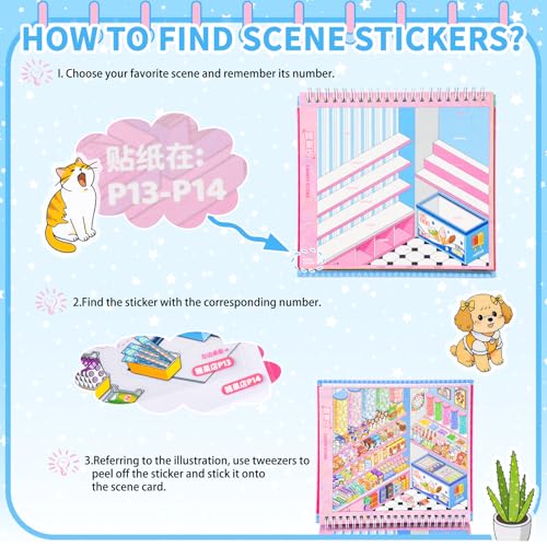 10Pcs Big Size 3D Stickers Scene Book Scenes Sticker - color: Multicolor
