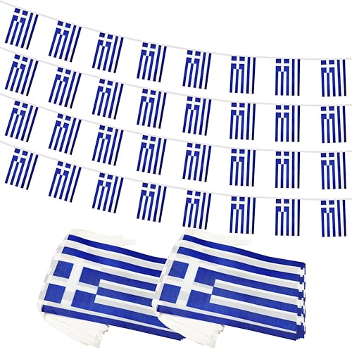 100 Feet Greece String Flag, 76 Pcs Greek Banner Flag, Small Mini World Banner Flags for Sports Events, Bars Decorations, School Festivals, Party Decorations, Celebrations (Greece) - color: Greece