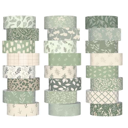 Gueevin 24 Rolls Floral Washi Tapes Set Scrapbook Supplies, Greenery - style: Greenery