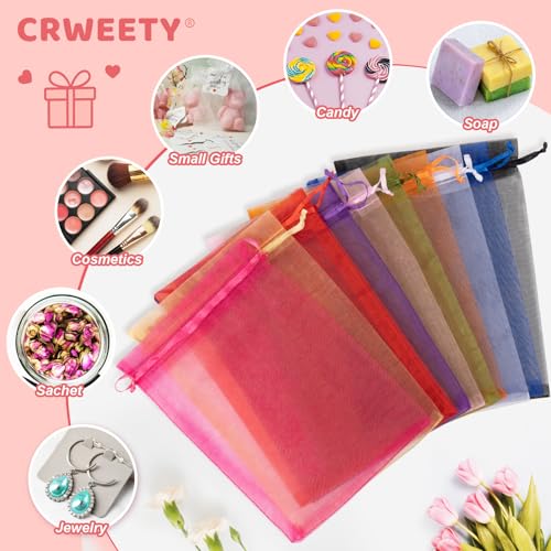 Crweety 50 Pcs Organza Bags 3x4, White Small Mesh Gift Bags Drawstring Bulk - color: White
