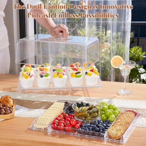 Cake Stand with Lid-Large 17" Rectangular Cake Holder,Acrylic BPA Free