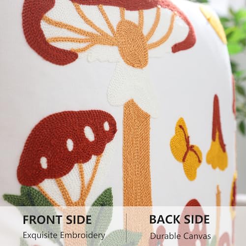 LUOYEHK Mushroom Pillow Covers 18x18 Inch Set of 2 Embroidered Throw Pillow Covers Decorative Pillow Cover Spring Summer Boho Cushion Pillowcase for Couch Sofa Bed Living Room, Mushroom Snail - color: Mushroom Snail