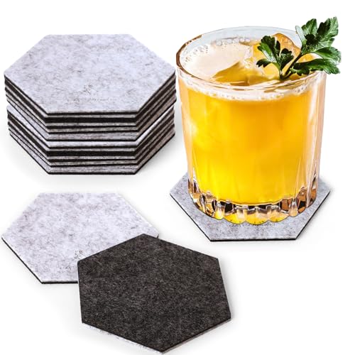 A&A Wonders Premium Felt Coasters for Drink, Two-Tone Reversible, Absorbent Felt Protects Furniture, Table, Anti Slip, Suitable for Drinks & All Table Types (Light Gray/Dark Gray, Hexagon 12 Pack) - color: Light Gray/Dark Gray, size: Hexagon 12 Pack