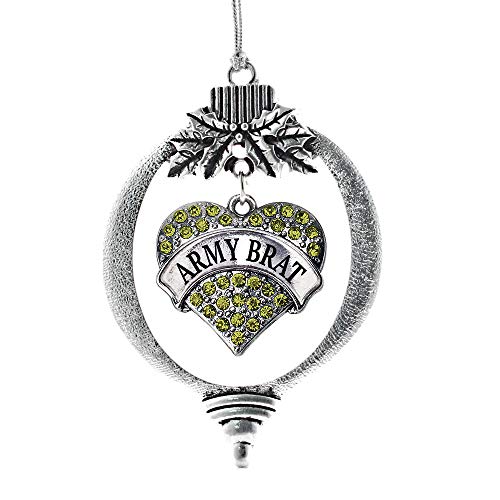 Inspired Silver - Army Brat - Silver Christmas Ornament - Green Pave Heart Charm Christmas Tree Ornament with Cubic Zirconia - Holiday Hanging Decoration - style: Army Brat