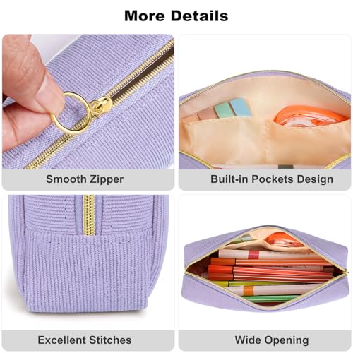 FINPAC Pencil Case, Corduroy Aesthetic Makeup Bag - color: Purple