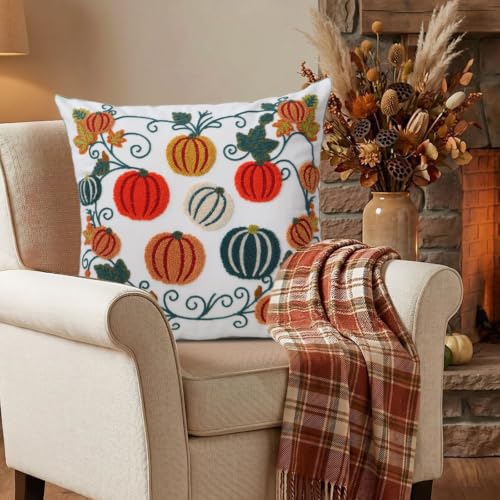 Set of 2 Embroidered Decorative Throw Pillow Covers Couch Square Pillowcases Cushion for Bedroom Sofa Farmhouse Decor 18x18 Inch (Cute Little Pumpkin) - color: Cute Little Pumpkin