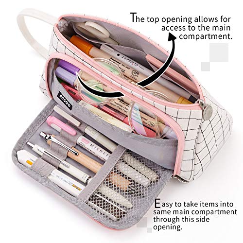 EASTHILL Big Capacity Pencil Case Pouch Pen Case Simple Stationery Bag School College Office Organizer for Teens Girls Adults Student - color: Plaid White