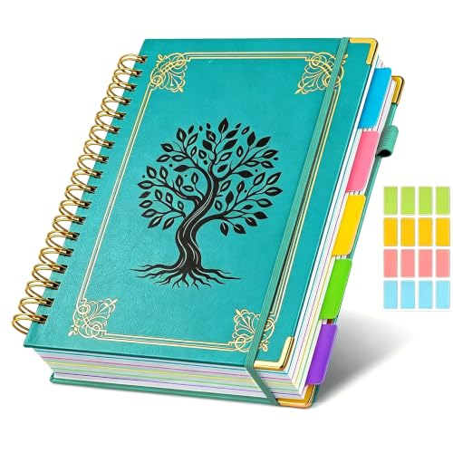 Hardcover Spiral Notebook Journal with Removable Dividers Tabs, 5 Subject Notebooks for Work School, 300 pages 8"x10" B5 leather Journal College Ruled, Cute Journal for Women Men, Blue - color: Blue