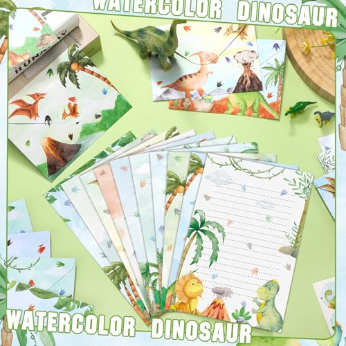 TaoBary 160 Pcs Watercolor Dinosaur Stationery Paper and Envelopes Set - size: 8.25 x5.5 Inch, style: Watercolor Dinosaur