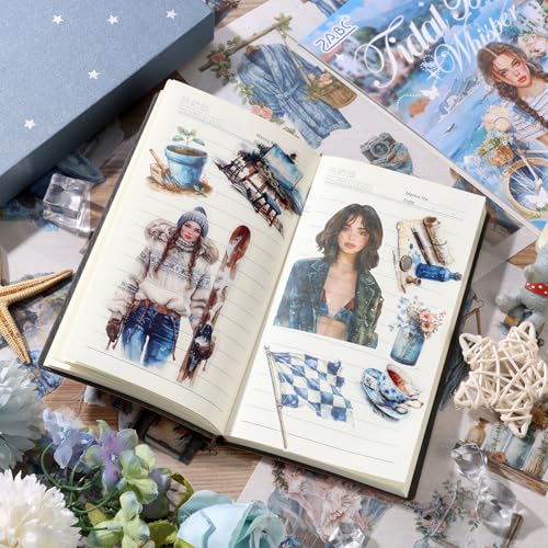 Scrapbooking Stickers 20 Sheets Pre-Cut 200 washi Stickers PET People Sticker Books for journaling Scrapbook Supplies Transparent Journal Sticker - color: Blu