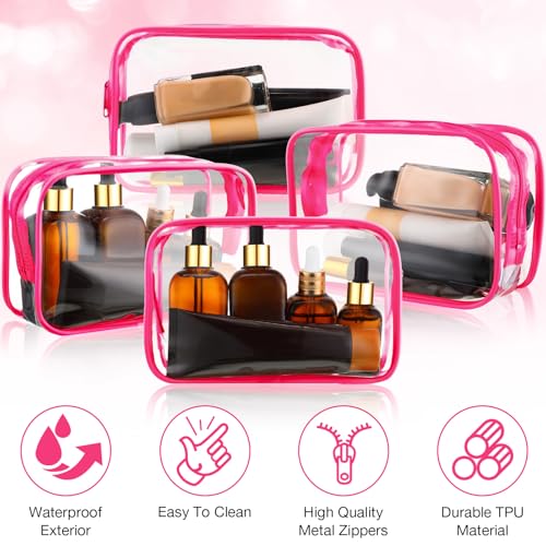 Weewooday 12 Pcs Clear Cosmetic Bags PVC Zipper,None - color: Rose Red, size: Medium