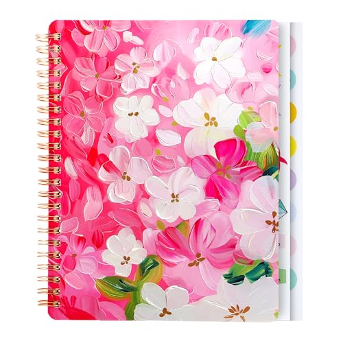 Spiral Notebook for Women, 8.25" x 6.25" Journal with Durable Hardcover and 160 Lined Pages with Large Pockets - Perfect to Stay Organized and Boost Productivity at Work or School (flowers-N) - color: flowers-N