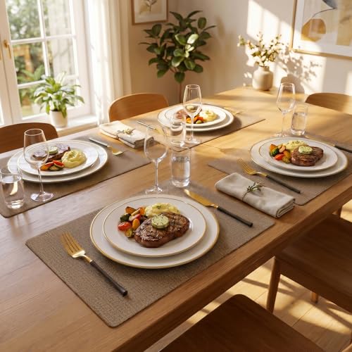 Romanstile Faux Leather Vinyl Placemats Set of 6, Brown - color: Brown