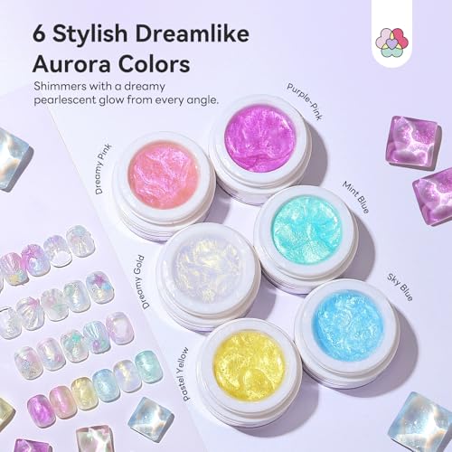 SAVILAND 6PCS Solid Builder Nail Gel Kit Non-Sticky Aurora 30 Day Long-Wear - color: Aurora