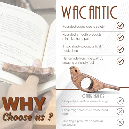 Walnut Bird Book Page Holder, Smooth Finish Wood Book Holder for Reading, Ideal Book Reader Gifts, Book Worm Gifts for Women, Thumb Book Page Holder - For Book Lovers & Literary Gifts (Large) - size: Large