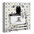 summer melody Chic Perfume Bottles Floral Canvas Wall Art 24x24Inch - color: Black&White, size: 24L" x 24W"