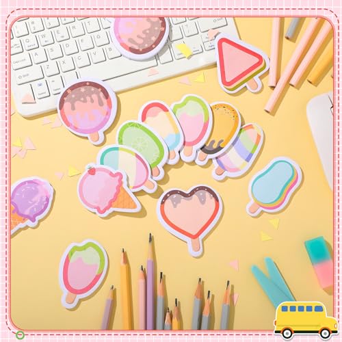 Yinder 24 Pads Ice Cream Sticky Notes Cute Kawaii Cartoon Self Adhesive - color: Multicolor, size: Ice Cream