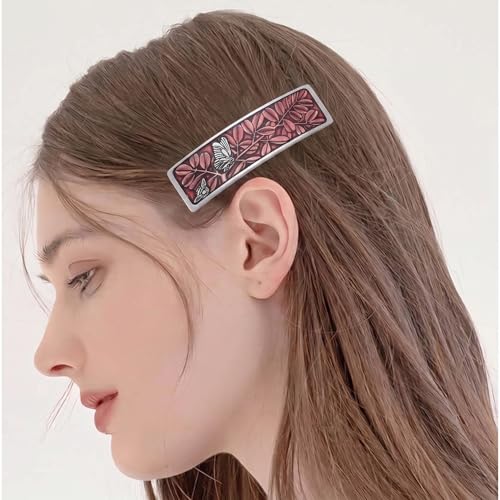 DANFORTH Butterfly & Bee Rose Barrette | Pewter Handcrafted in USA - color: Rose
