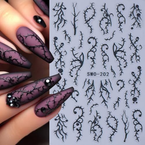 Gothic Halloween Nail Art Stickers 10PCS Spooky 3/5D Self-Adhesive Nail Decals Skull Ghost Pumpkin Owl Bat Spider Web Horror Nail Supplies Manicure Decorations DIY Halloween Designs for Women - style: Halloween Ghost Pumpkin