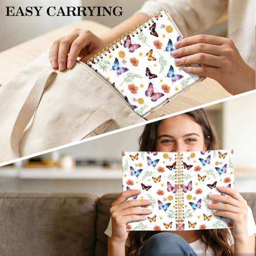 ERHACHAIJIA Watercolor Butterflies Lined Spiral Notebook for Women Writers - color: White