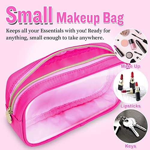 Small Clear Travel Makeup Organizer Bag for Purse, Preppy Makeup Bag Cute Cosmetic Zipper Pouch Purse, Transparent PVC & Nylon Waterproof Toiletry Storage Clutch Coin Pouch for Women Girls(Hot Pink) - color: Hot Pink-Clear, size: Small